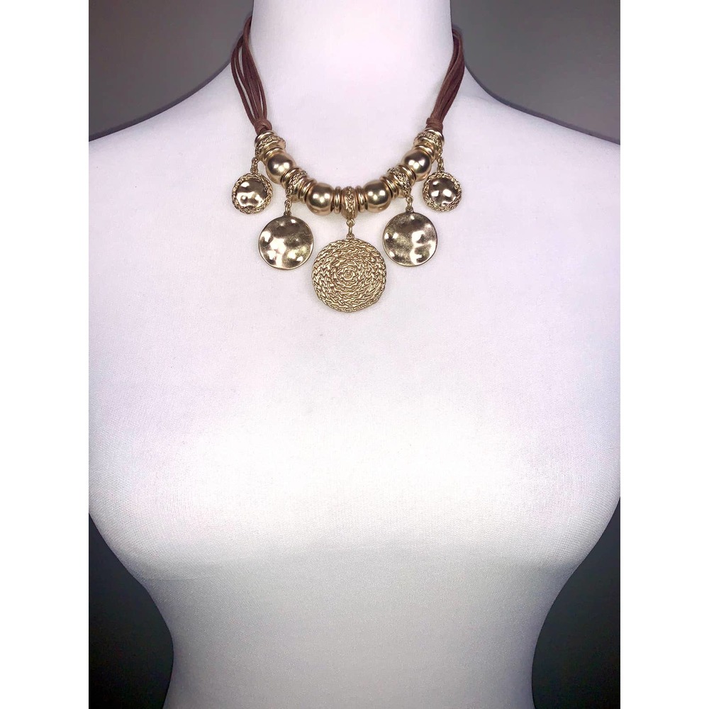 Chico's Short Hammered Gold-Tone Rope Bib Statement Kim Necklace
